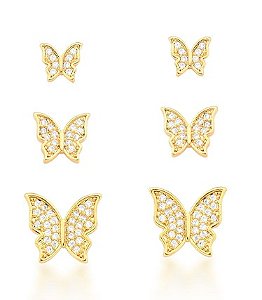 Trio Banhado ouro 18k Borboletas