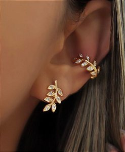Brinco Banhado Ouro 18k folha com piercing Fake Folha