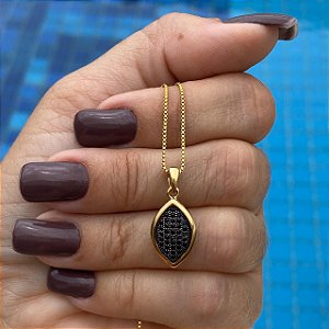 COLAR DOURADO GOTA COM ZIRCÔNIA NEGRA