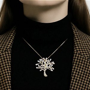COLAR DOURADO ARVORE DA VIDA EM CRISTAL
