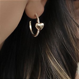 Argola Banhada ouro 18K Com Coração Liso