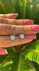 BRINCO FOLHEADO RODIO NEGRO  CORAÇÃO  CRAVEJADO COM ZIRCÔNIAS BRANCAS