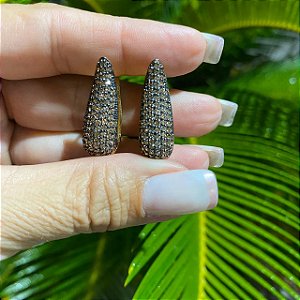 BRINCO FOLHEADO OURO 18K ARGOLA PINGO CRAVEJADO COM ZIRCÔNIAS COR CHAMPANHE