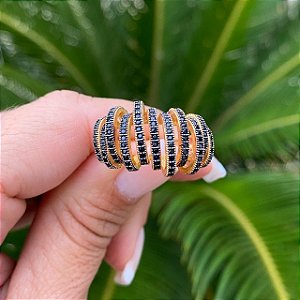 ANEL FOLHEADO OURO 18K ARCO EM ZIRCONIA NEGRA MICRO CRAVEJADA