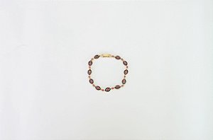 PULSEIRA FOLHEADA OURO 18K CRISTAL NAVETE ROSA COM ZIRCÔNIAS NEGRAS MICRO CRAVEJADAS