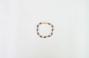 PULSEIRA FOLHEADA OURO 18K CRISTAL NAVETE ROSA COM ZIRCÔNIAS NEGRAS MICRO CRAVEJADAS