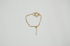 TORNOZELEIRA FOLHEADA OURO 18K CORRENTE DUPLA MÃO DE FÁTIMA GRANDE