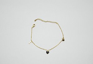 PULSEIRA FOLHEADA OURO 18K DETALHES EM ZIRCÔNIAS NEGRAS