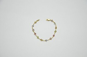 PULSEIRA FOLHEADA OURO 18K CRISTAIS COLORIDOS