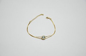 PULSEIRA FOLHEADA OURO 18K CORRENTE DUPLA COM CRISTAL AZUL