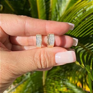 BRINCO PRATA ARGOLA DUAS FILEIRAS CRAVEJADAS COM MICRO ZIRCÔNIA BRANCA