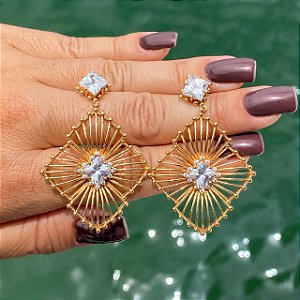 Brinco Folheado Ouro 18K Com Cristal