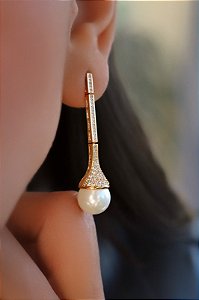 Brinco Banhado ouro 18k Pérola base Palito