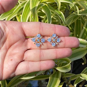 BRINCO FOLHEADO OURO 18K  FLOR EM CRISTAL