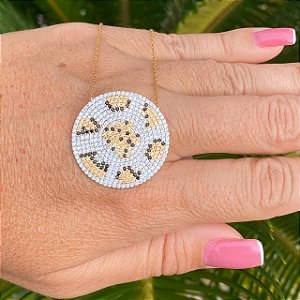 COLAR FOLHEADO OURO 18K MANDALA CRAVEJADA