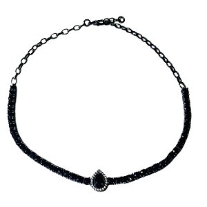 COLAR  CHOKER  RIVIERA NEGRA GOTA FOLHEADO RODIO NEGRO