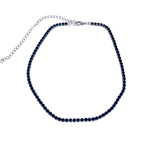 COLAR CHOKER RIVIERA AZUL ESCURO FOLHEADO RODIO BRANCO