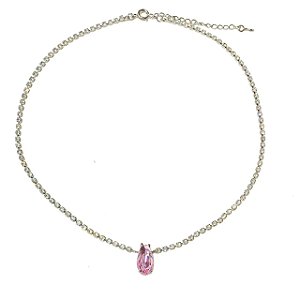 COLAR CHOKER GOTA ROSA FOLHEADO RODIO BRANCO