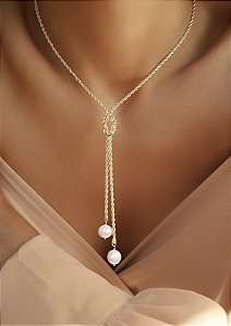 Colar Banhado ouro 18k gravatinha com pérola