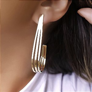Argola  Banhado ouro 18k Lisa Gancho Tres Faixa