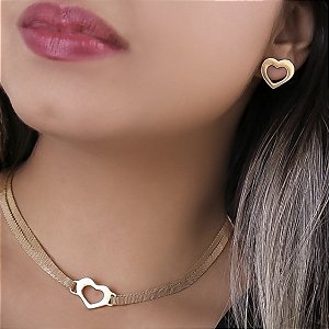 Conjunto Banhado ouro 18k Coração Vazado