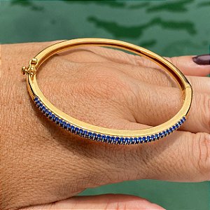 BRACELETE FOLHEADA OURO 18K   FINO COM MICRO ZIRCÔNIAS AZUIS CRAVEJADAS