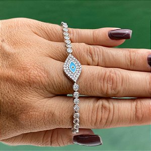 PULSEIRA PRATA OLHO GREGO TODA CRAVEJADA COM ZIRCÔNIA BRANCA