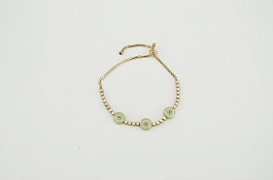 PULSEIRA FOLHEADA OURO 18K REGULÁVEL DE ZIRCÔNIA E OLHOS GREGO VERDE