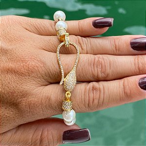 Pulseira Folheada Ouro 18K Perola Com Micro Zirconias Cravejadas