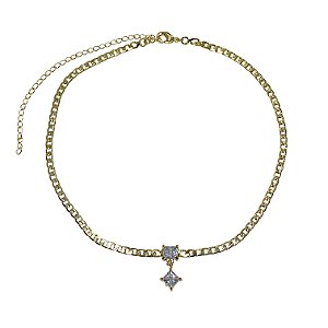 COLAR FOLHEADO OURO 18K  CHOKER CORRENTE COM CRISTAL