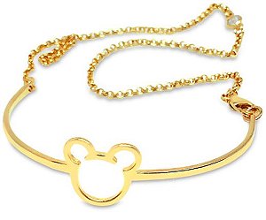Pulseira Folheda Ouro 18K Bracelete Mickey Com Correntinha