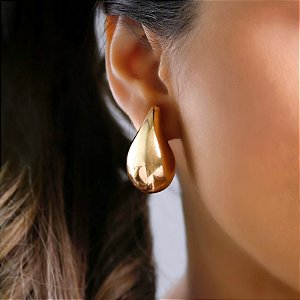 Brinco Banhado ouro 18k Gota Grande Bojuda GG 42MM Lisa