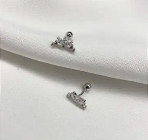 Brinco Prata 925 Piercing Cravejado Banhado  Rodio Mini Navetes