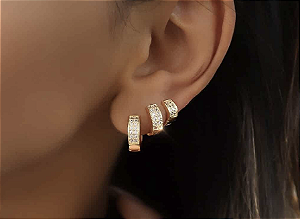 Brinco Trio Argolas Banhadas no Ouro 18k  Cravejado