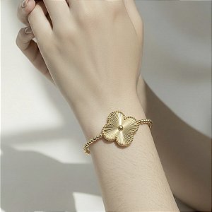 Bracelete Banhado ouro 18k Liso Flor com Bolinhas aberto