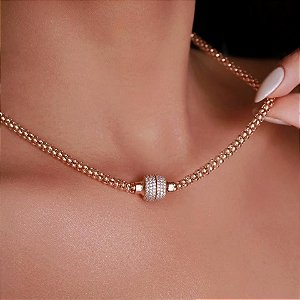 Colar Banhado Ouro 18k Pipoca com Fecho de Ima Cravejado