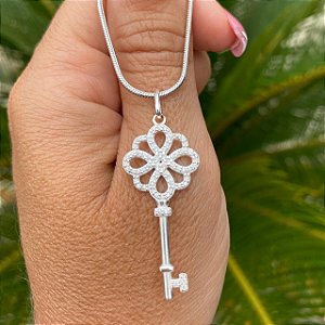 COLAR PRATA CHAVE DE FLOR