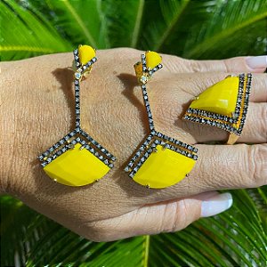 CONJUNTO ANEL E BRINCO FOLHEADO OURO 18K AMARELO