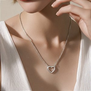 COLAR PRATA 925 CORAÇÃO VAZADO