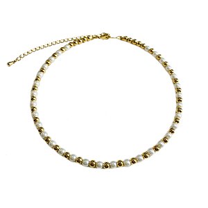 COLAR CHOKER FOLHEADA OURO 18K ARO PEROLA