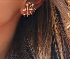 BRINCO EAR HOOK  FOLHEADO OURO 18K  PÉROLA