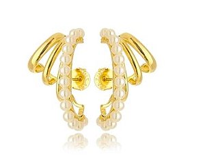 BRINCO FOLHEADO OURO 18K EAR HOOK PÉROLA