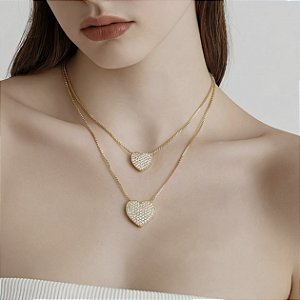 Colar Banhado ouro18k Duplo Coração