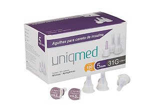 Agulha Caneta Insulina 5mmx31g  Cx c/ 100 unid - Uniqmed