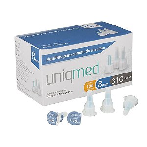 Agulha Caneta De Insulina 8mmx31g Cx C/ 100 unid - Uniqmed