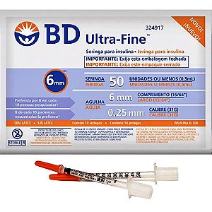 Seringas Insulina 0,5Ml 6X0,25Mm Pct C/10 Unid Ultra Fine - BD