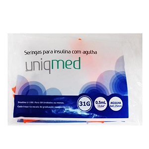 Seringas Insulina 0,5Ml 6X0,25Mm Pct C/10 Unid - Uniqmed