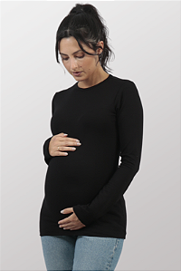 Blusa Gestante Manga Longa Perola Preto