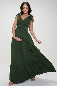 Vestido Gestante Amamentação Bella Verde Oliva