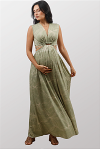 Vestido Gestante Amamentação Recortes Nanda Estampado